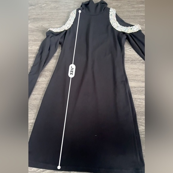 ALICE + OLIVIA Delora Embellished Shoulder cutout turtle neck mini Black Dress 2 - Picture 7 of 16